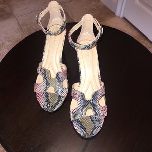 Andrew Geller strap heel. Beautiful snake print with pastel color. 3in heel.